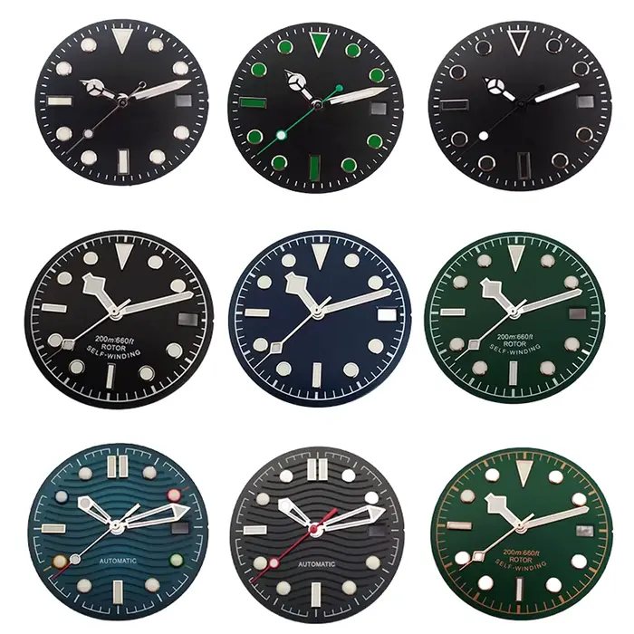Cadran de montre stérile avec aiguilles vertes lumineuses