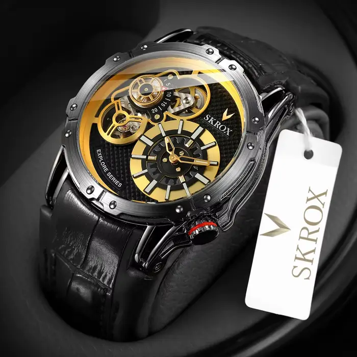 SKROX Style Punk grande taille double mouvements automatique homme montre Tourbillon étanche militaire terrain sport Silicone montres