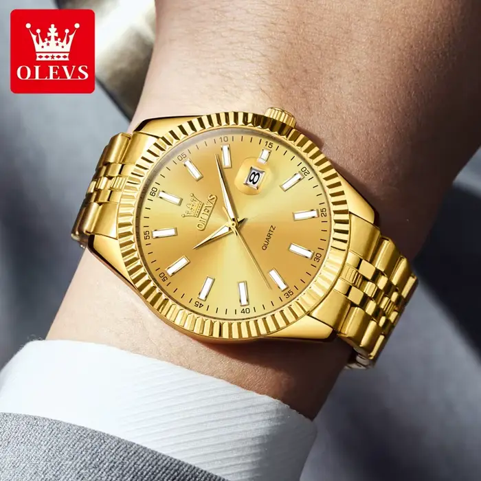 OLEVS marque de luxe montre à Quartz en or pour hommes en acier inoxydable étanche calendrier lumineux mode