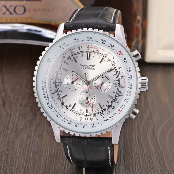 JARAGAR réplique originale grand cadran multifonctionnel automatique homme montre en cuir Vintage mécanique étanche hommes montres