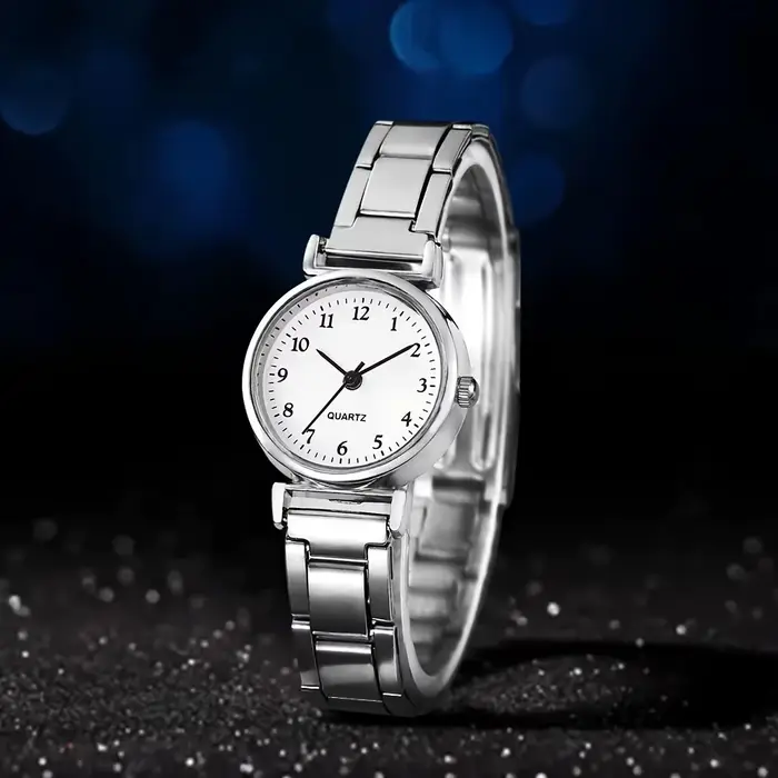 Montre Bracelet Femme Argent Acier Quartz Cadran Ronds Occasions Spéciales Blanc Noir