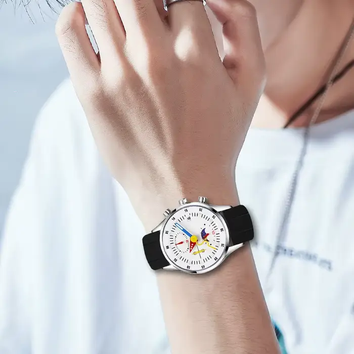 Montre à quartz multifonctionnelle pour homme avec phases lunaires et aiguilles colorées