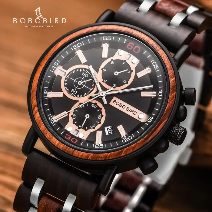 BOBO BIRD - montre militaire boisée pour hommes