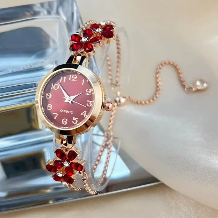 Montre-bracelet élégante pour femme, montre à quartz avec fleurs, montres d'affaires exquises pour d