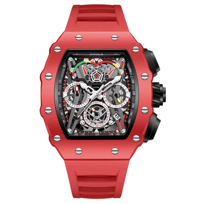ONOLA 6827CK Nouvelle Montre à Quartz Design Tonneau Multifonctionnelle Étanche avec Bracelet en Sil