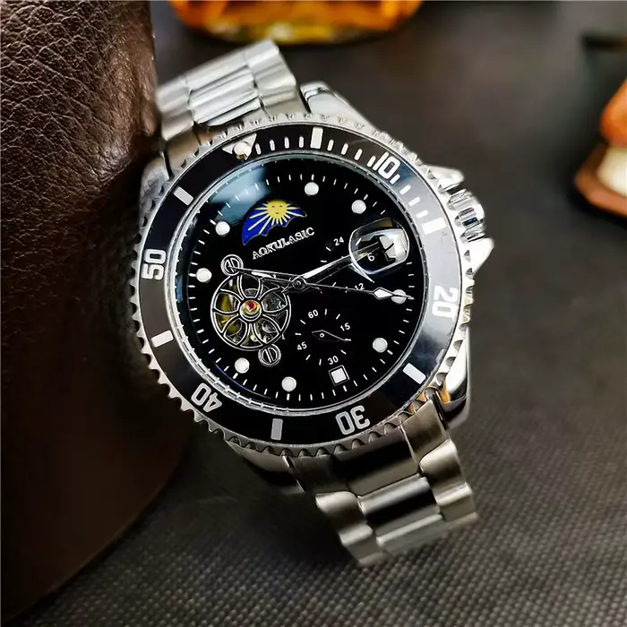 Montres mécaniques squelette à phase lunaire Tourbillon
