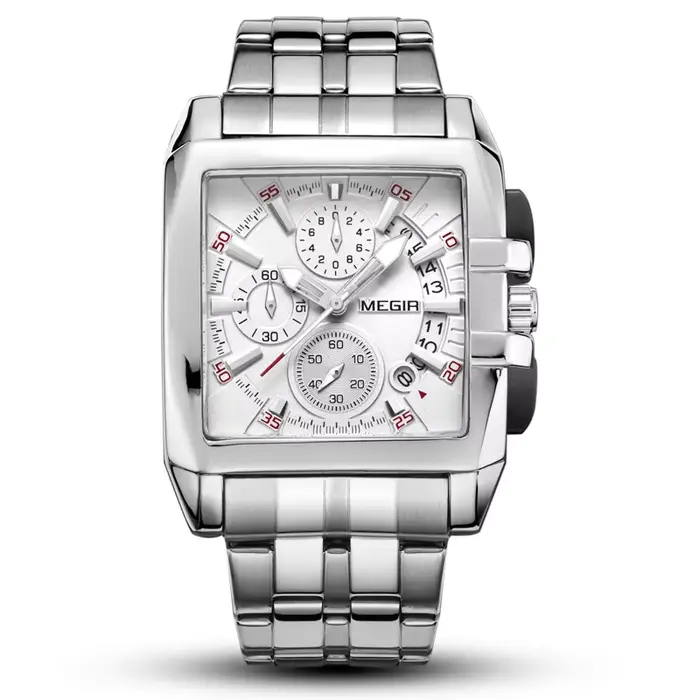 Montre à quartz MEGIR 2018, cadran carré, tendance, pour homme, en acier inoxydable, lumineuse, troi