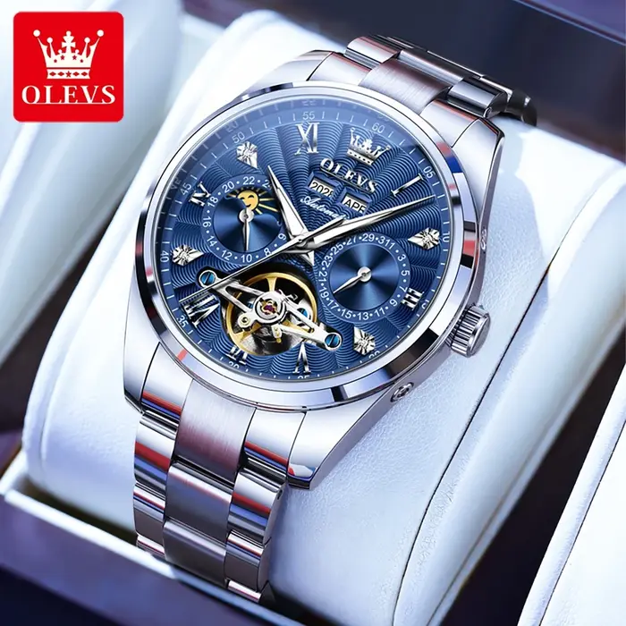 OLEVS 7028 montre mécanique automatique pour hommes cadran Tourbillon multifonctionnel Date étanche