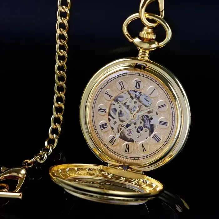 Montre de poche mécanique de luxe dorée pour homme