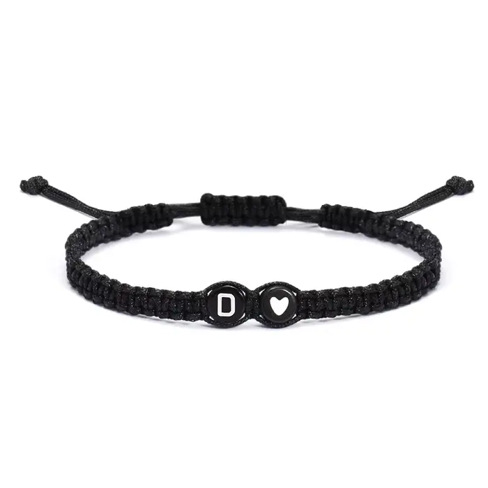 26 lettres initiales coeur Bracelets à la main réglable A-Z nom tressé Bracelets pour femmes hommes 