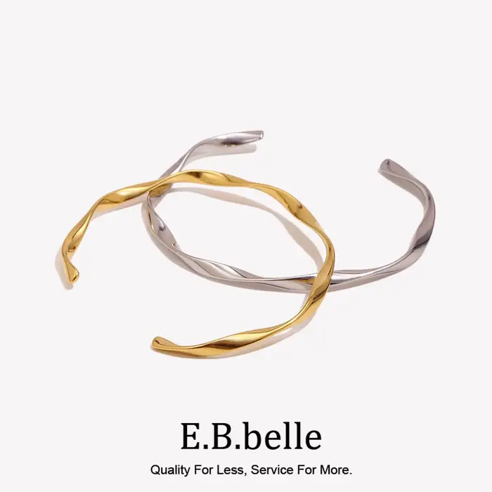 Bracelet ouvert torsadé fin E.B.belle Mobius plaqué or 18 carats ajustable hypoallergénique acier inoxydable pour femmes occasions spéciales elegant modern style