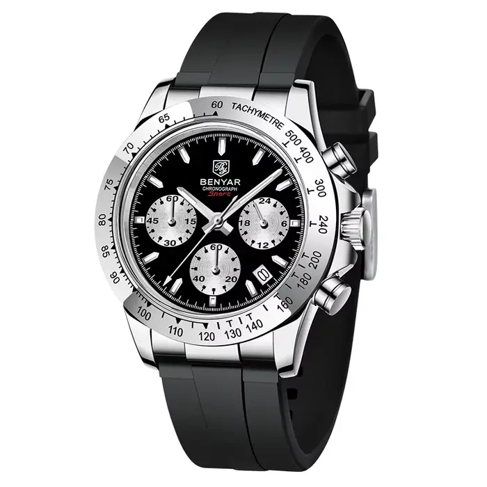 BENYAR nouvelles montres à Quartz décontractées pour hommes lunette en acier bracelet en Silicone ét
