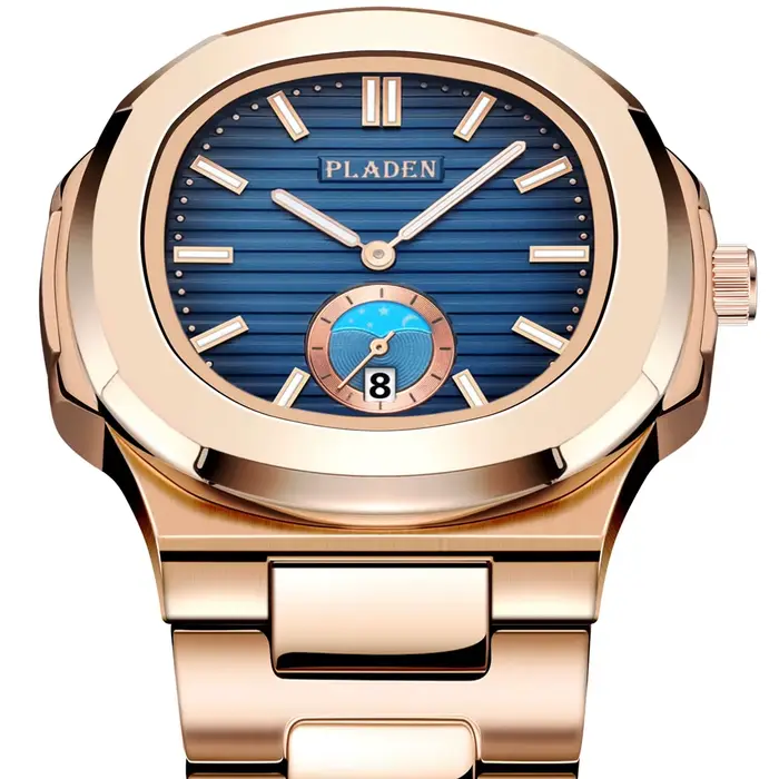 PLADEN montre à Quartz pour hommes montres d'affaires élégantes calendrier en acier inoxydable