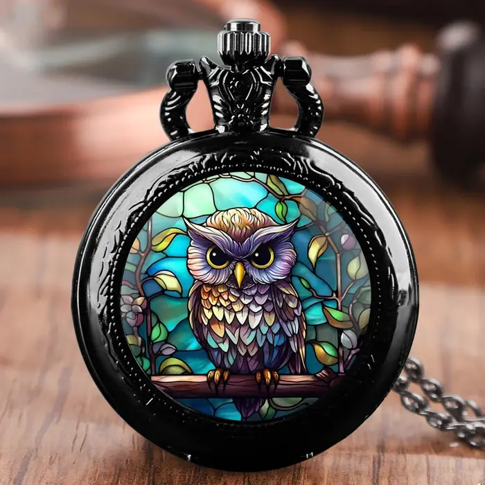 Vintage couleur peinture à l'huile Aniaml Quartz montre de poche collier pendentif cadeau idéal pour hommes