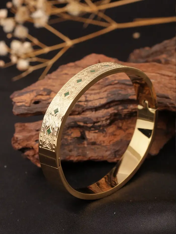 1 bracelet ouvert à clipser en acier inoxydable doré 18 carats