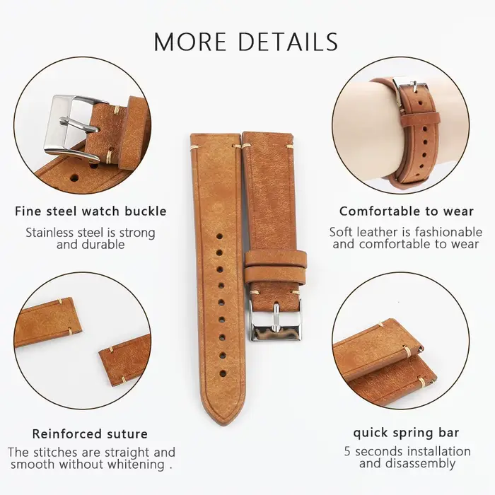 Bracelet de montre en cuir de vache première couche 18mm 19mm 20mm 21mm 22mm vintage pour hommes et femmes occasions spéciales