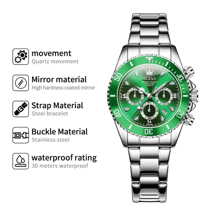 Montre luxe OLEVS Quartz avec chronographe résistante à l'eau pour femme occasions spéciales