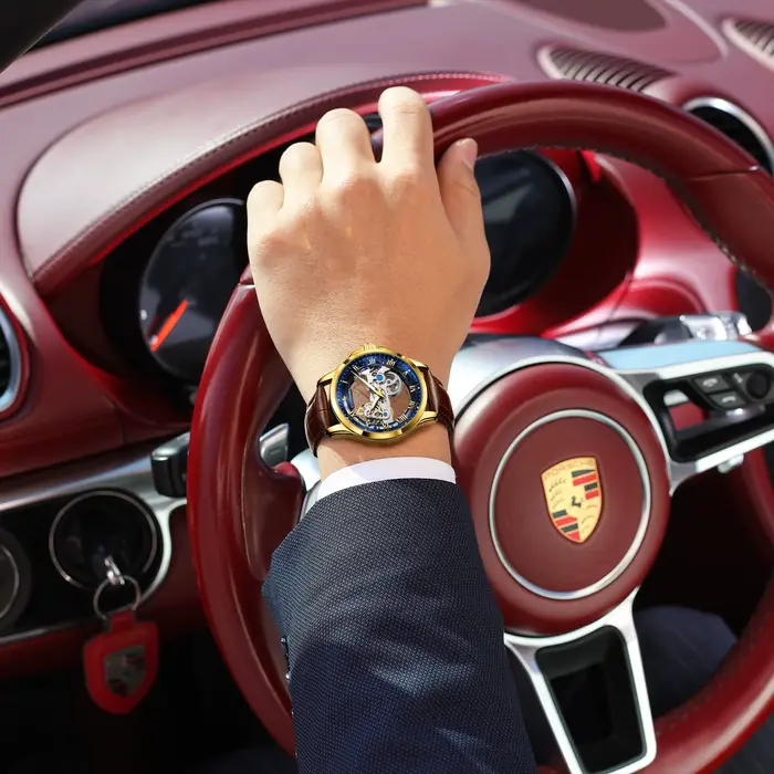 Montre homme automatique CAREKISO avec tourbillon creux et style décontracté pour homme, résistante à l'eau, élégante et pratique pour diverses occasions