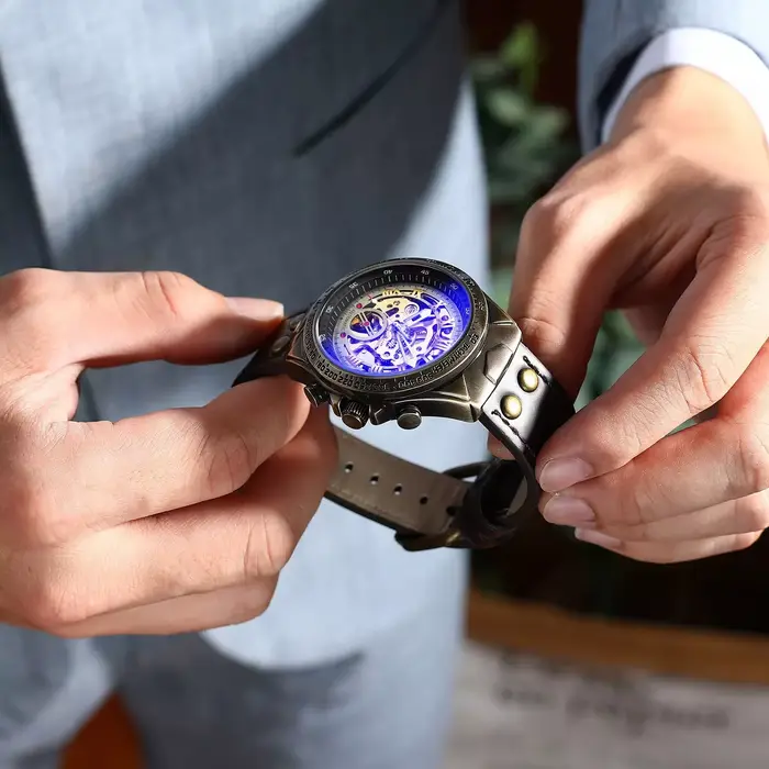 BINBOND A275 mode rétro montre mécanique pour hommes bracelet en cuir étanche Tourbillon haut de gamme