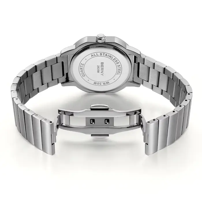 Montre homme BERNY carrée résistante à l'eau avec mouvement Miyota quartz pour occasions formelles et décontractées