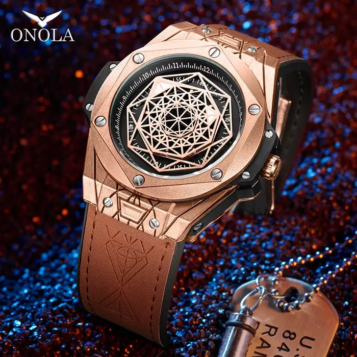 Montre à quartz étanche en or pour homme
