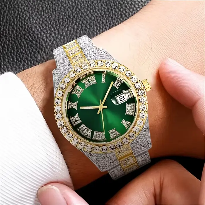Montre-bracelet à Quartz entièrement en acier doré pour hommes