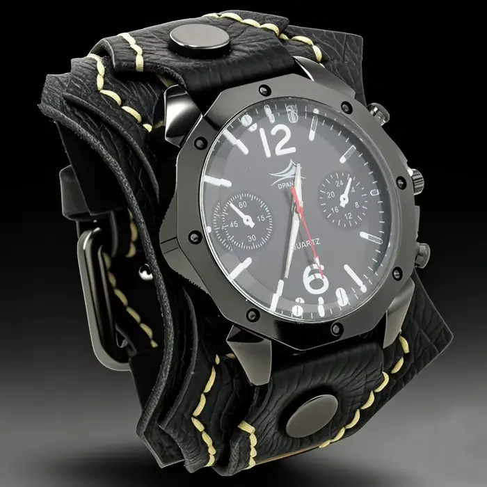 Montre à Quartz pour hommes, Style Punk Rock, grand cadran, Vintage, multicouche, bracelet en cuir d