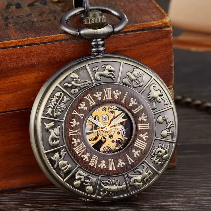 Montre de poche mécanique en bois massif