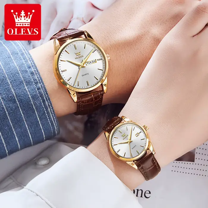 OLEVS 6898 montres de Couple de luxe marque de mode originale étanche montre-bracelet à Quartz lumineuse conception de calendrier pour Date Sport