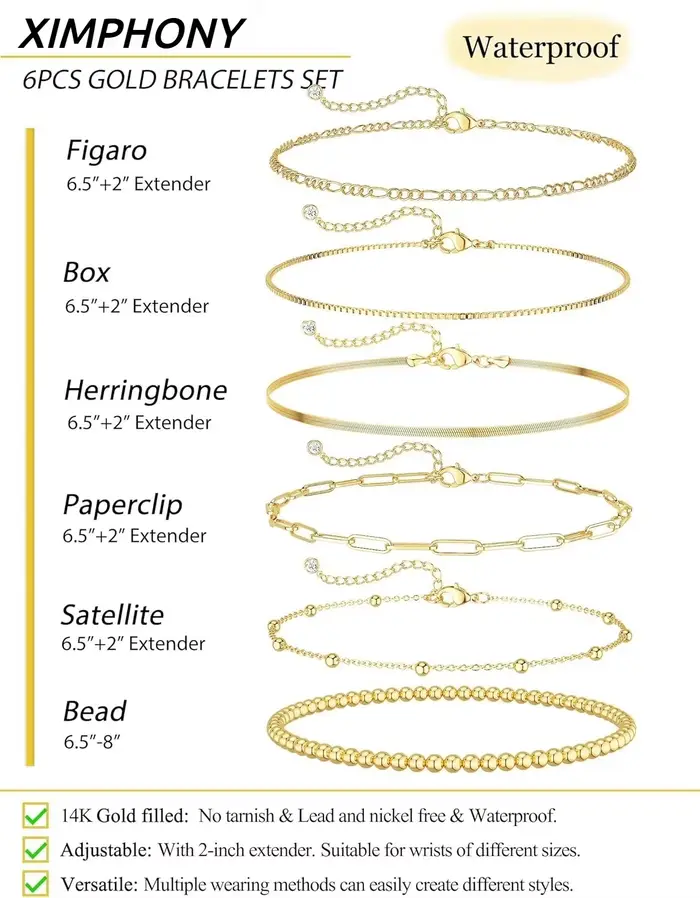 Ensemble de bijoux plaqués or 14 carats pour femme