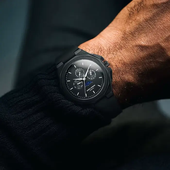 Montre Moonphase pour Hommes Montre-bracelet à Quartz Boîtier Acier Inoxydable Bracelet Silicone Occasions Spéciales Élégante Pour Hommes