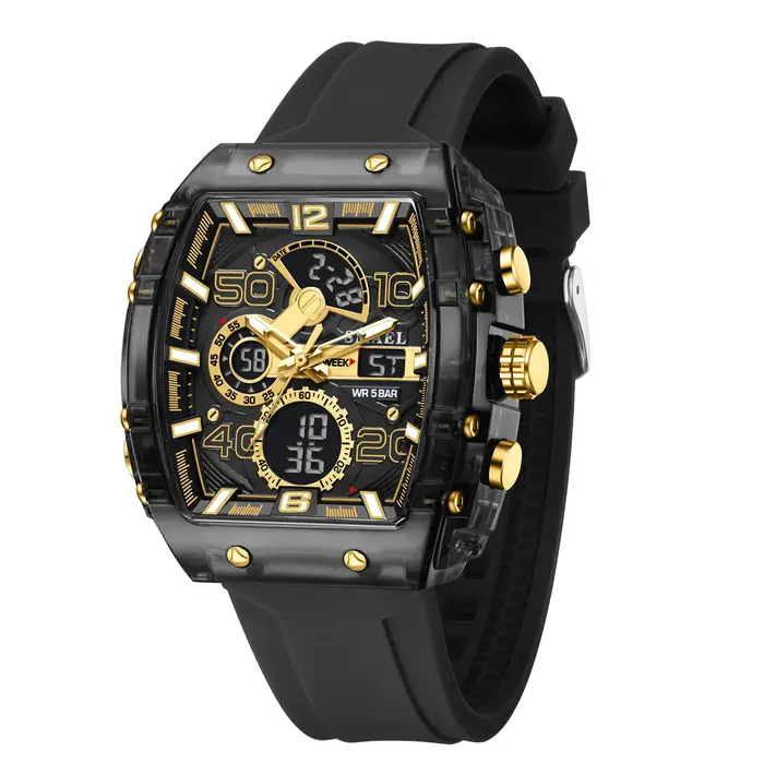 SMAEL marque 8109 nouvelle montre électronique mode carré double affichage étanche lumineux multicolore pour hommes