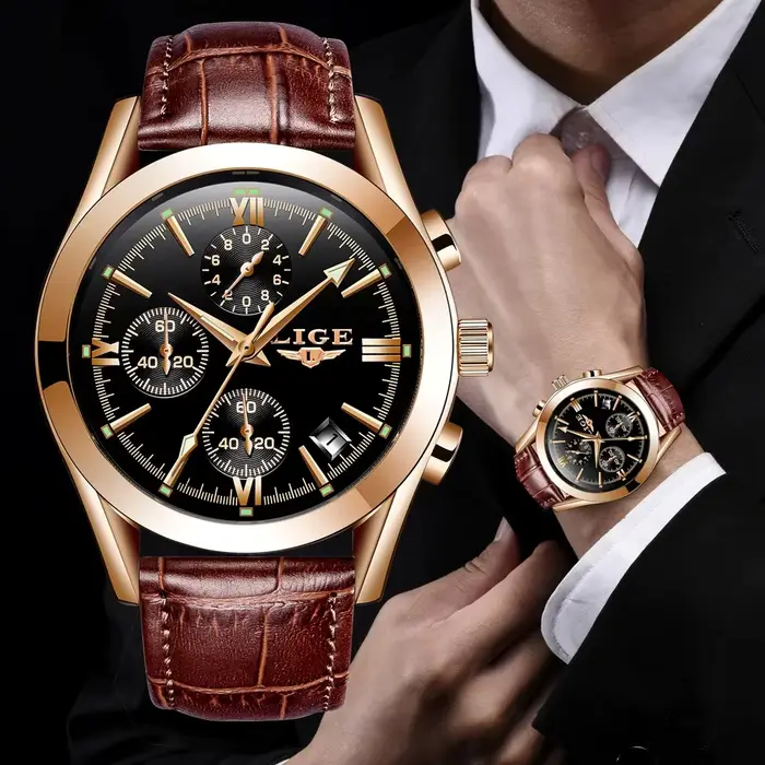 LIGE nouvelle mode hommes montres haut de gamme de luxe décontracté militaire en cuir Quartz homme montre affaires étanche sport chronographe