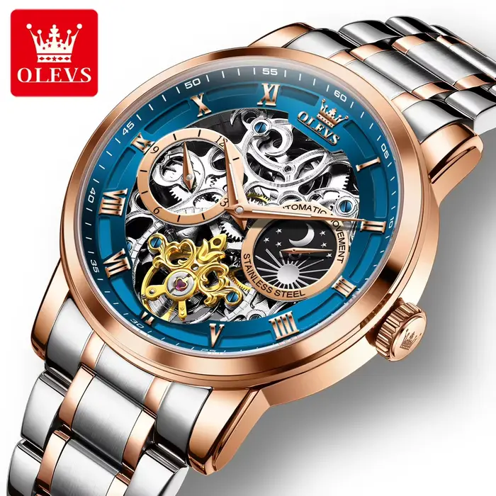 OLEVS Tourbillon montre pour hommes squelette creux mécanique montre-bracelet marque étanche lumineux Original affaires