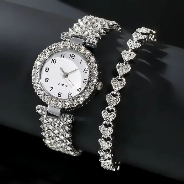 Décontracté dames Quartz montre-Bracelet Bracelet ensemble 2 pièces