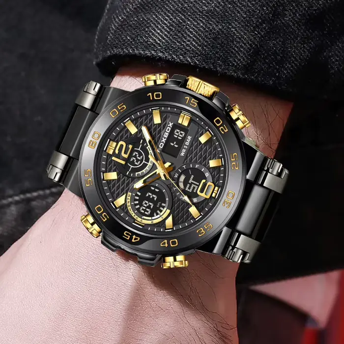 FOXBOX Top marque montre de sport pour homme Quartz numérique militaire montre-bracelet 50 M étanche lumineux hommes