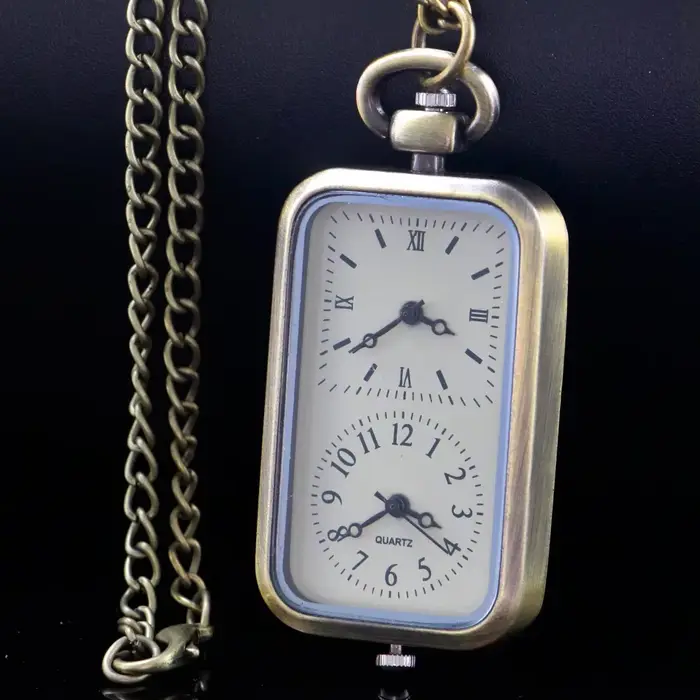 Montres de poche rectangulaires au Design bilingue, Vintage, chiffres romains arabes, pendentif, Qua