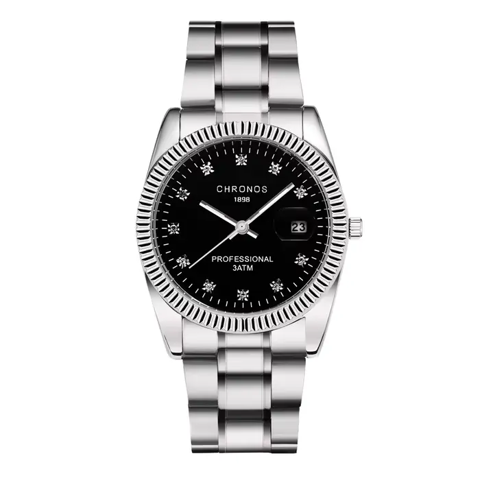 CHRONOS-Montre étanche avec date analogique pour homme, acier inoxydable, biscuits, cadran vert et b