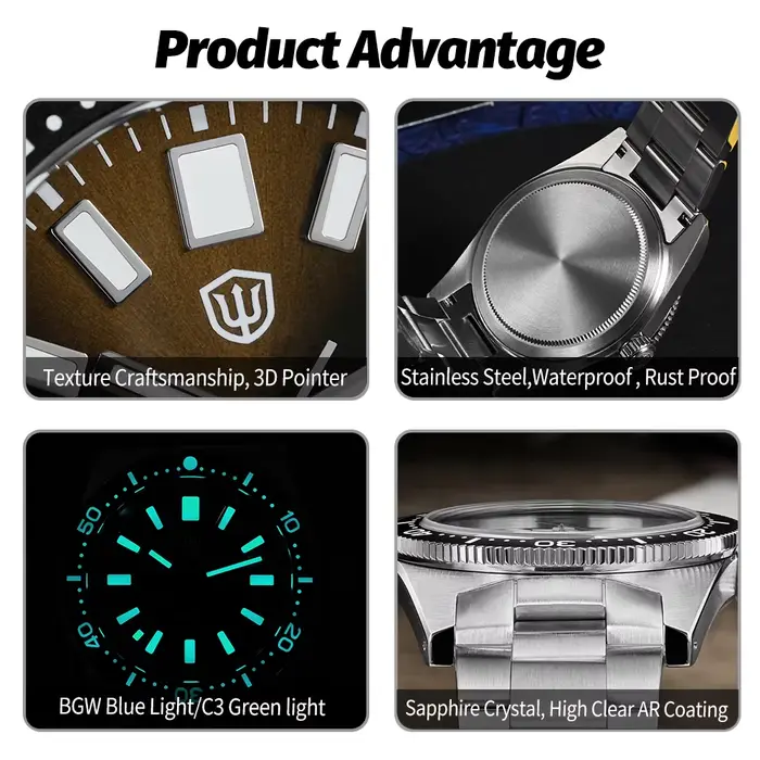 Montre Quartz VH31 à Boîtier Acier Inoxydable Lumineux pour Hommes Occasions Spéciales Plongée et Exploration