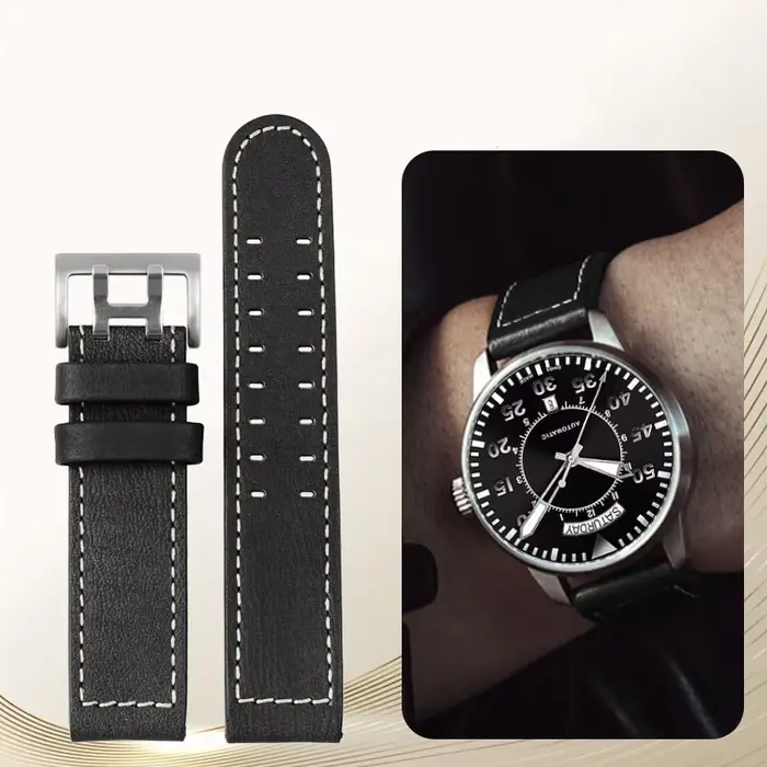 Bracelet de montre en cuir véritable pour hommes