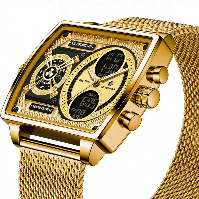 GOLDENHOUR Montre de luxe dorée pour homme