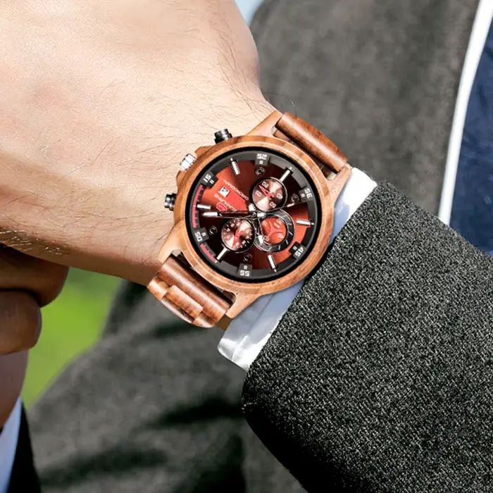 Montre chronographe en bois pour homme