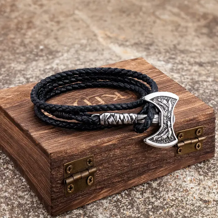 Bracelets en cuir multicouches pour hommes, hachette nordique, en acier inoxydable, Vikings, hache,