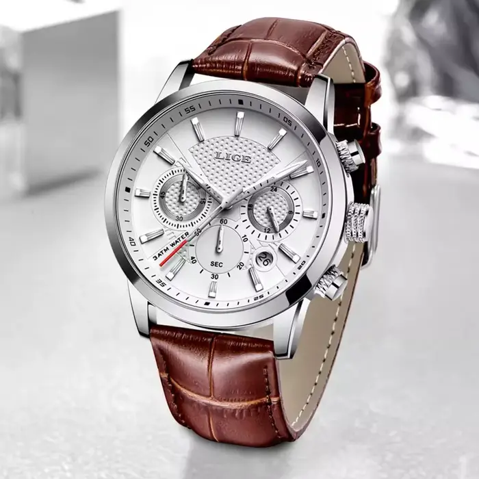Montres hommes 2025 LIGE Top marque de luxe décontracté en cuir Quartz montre