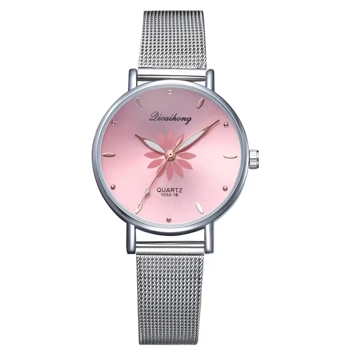 Esthétique femmes montres de luxe argent populaire cadran rose fleurs métal dames Bracelet Quartz horloge mode