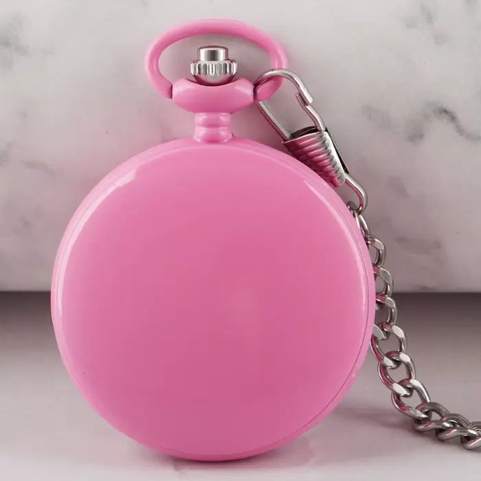 Montre de poche rose chic avec chaîne argentée