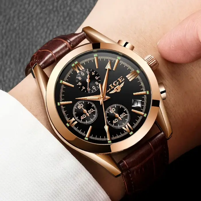 LIGE nouvelle mode hommes montres haut de gamme de luxe décontracté militaire en cuir Quartz homme montre affaires étanche sport chronographe