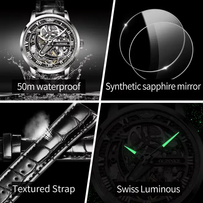 OUPINKE 3173 squelette automatique montre mécanique marque de luxe 50M