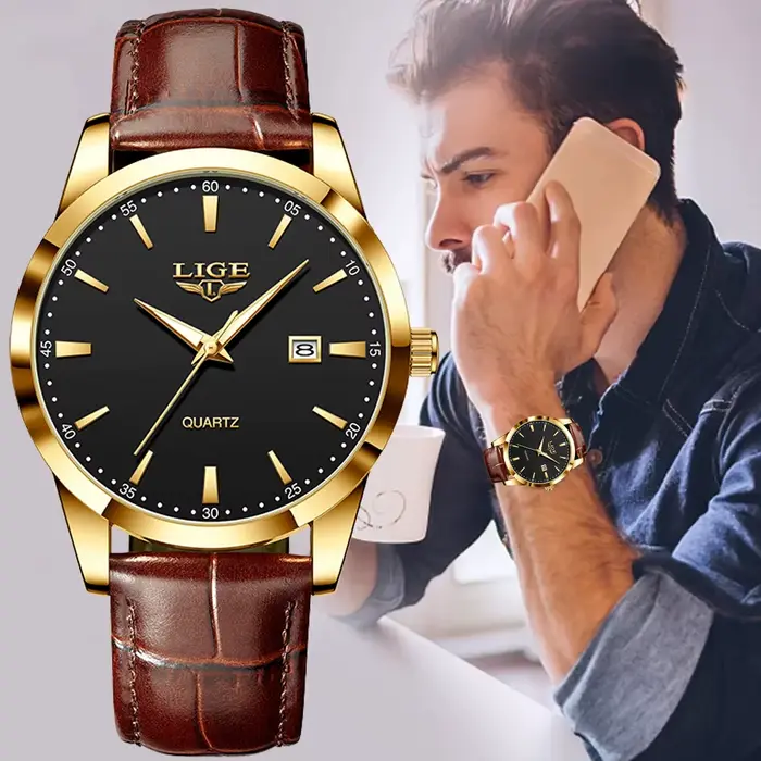 Montre LIGE luxe militaire homme quartz robuste étanche pour homme avec cuir bracelet robuste occasions spéciales