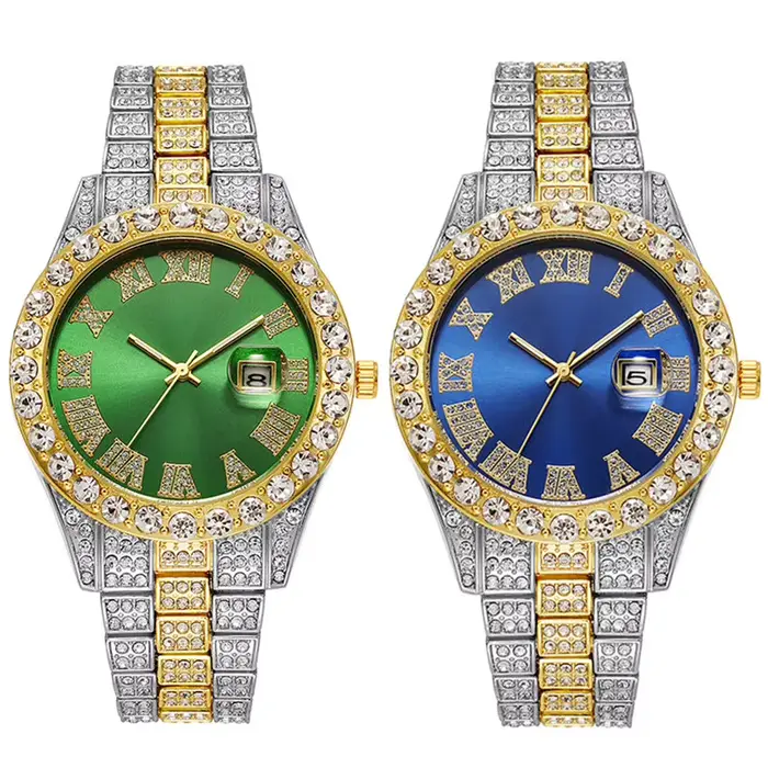Montre-bracelet de luxe à Quartz en acier doré pour hommes